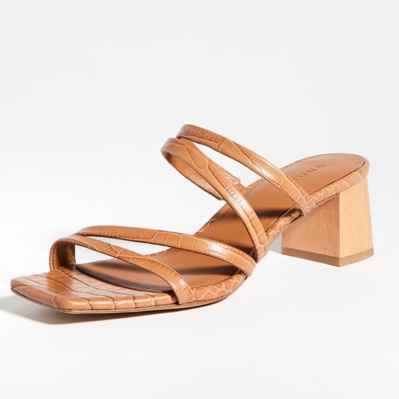 Vince Shoes - VINCE Elita Tan Croc-Embossed Calfskin Slide Sandal Tan Size 6 Minimalist Luxury